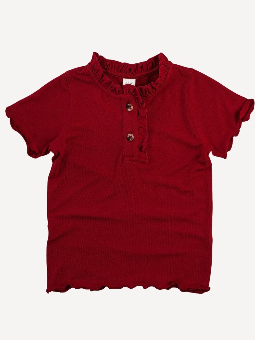 NWT 3-6M Kate Quinn Organics short sleeve ruffle henley tee red violet bamboo